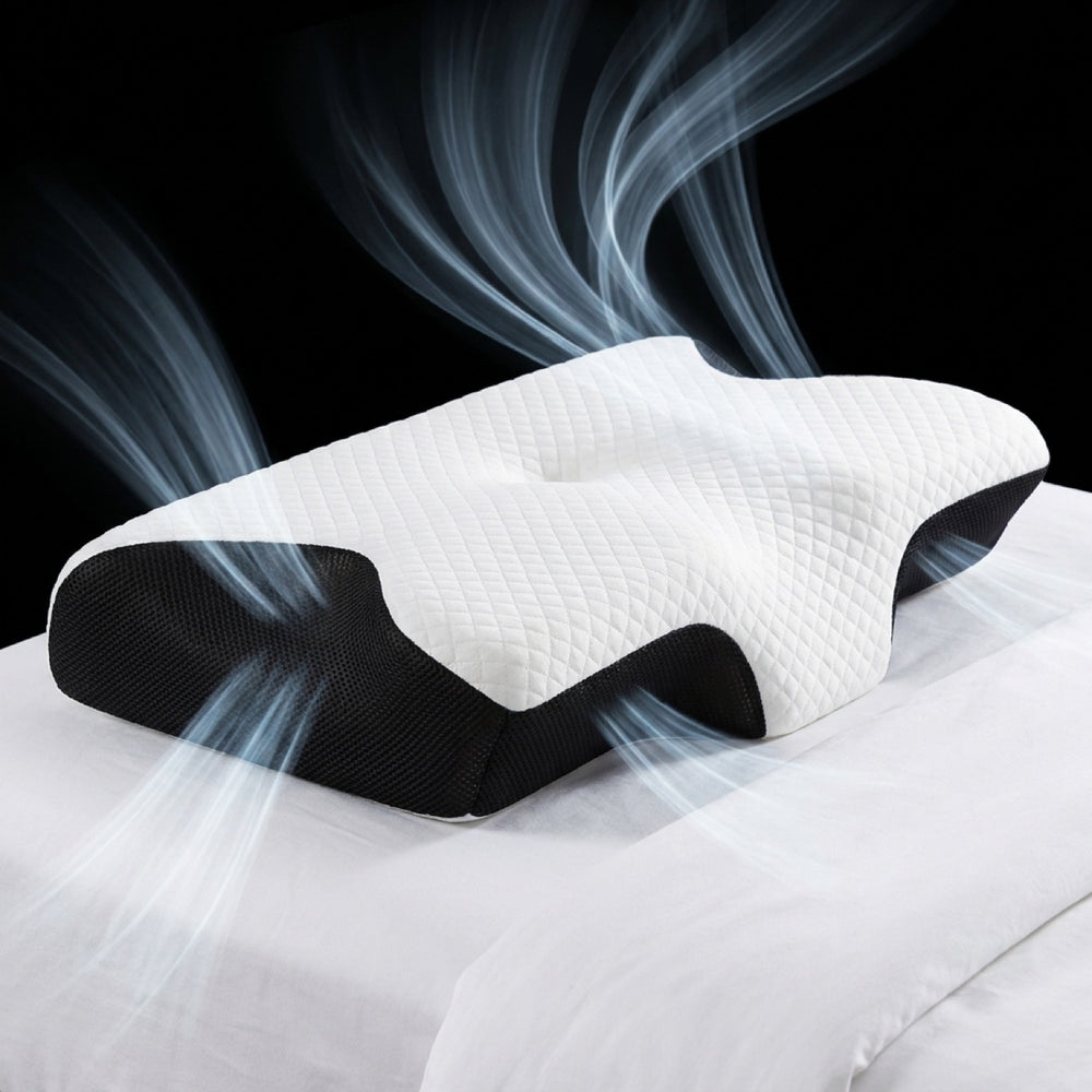 Airflow moving through the black mesh side panels of the pillow